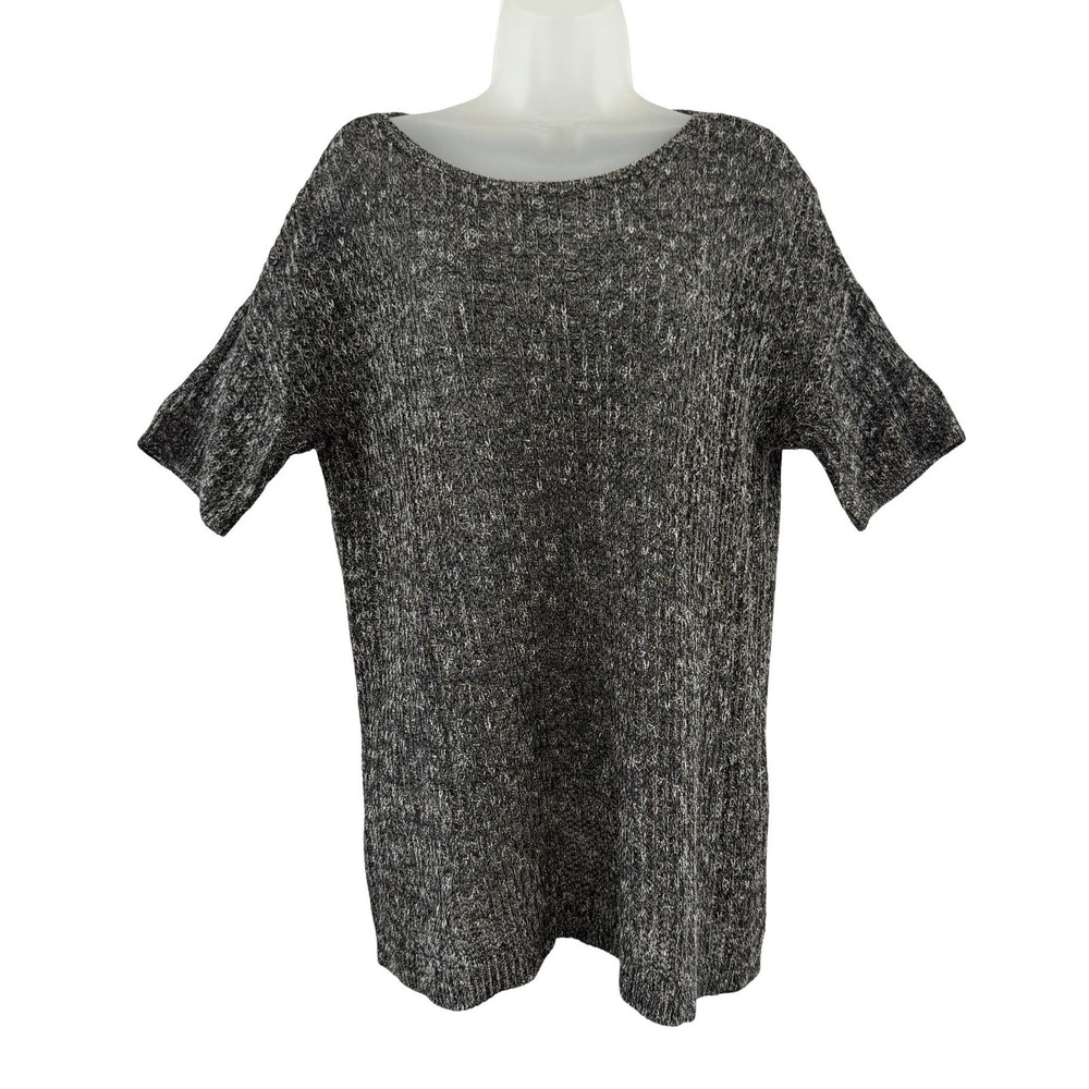 Eileen Fisher Sweater Tunic Womens Small Gray Open Knit Sheer Boat Neck Top